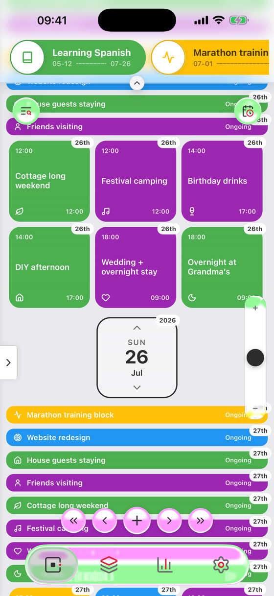 Minimal view showing a scrolling list of days